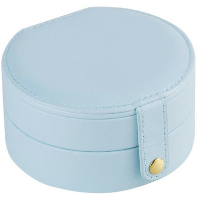 Coffret à Bijoux Rond Cuir - Bleu Ciel