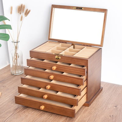 Grande Boite à Bijoux en Bois - Beige avec Miroir